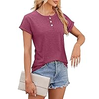 Women's Tops Casual Fashion Versatile Round Neck Pullover Short Sleeve Solid Color T-Shirt Tops, S-XL