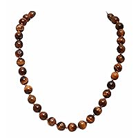 Tiger Eye Stone Necklace Choker for Women Girls Length-45cm, Stone Size 9-10mm with Rhodium Plated Hook
