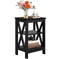 VECELO Modern Nightstands X-Design Side End Table Night Stand with Storage Shelf for Bedroom,Living Room, Set of 1, Black(one)