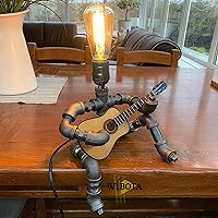 Guitar Music Table Lamp Music Gifts for Men Steampunk Industrial Guitars Lamps Music Love for Guitar Stuff Accessories Microphone Players Retro Edison Bulb Cool Metal Robot Pipe Light Art Decor