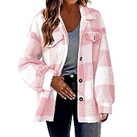TUNUSKAT Friday Black Sale, Shackets for Women 2023 Fashion Plaid Jacket Casual Long Sleeve Button Down Flannel Shirts Tops Cute Fall Clothes