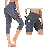 IUGA Premium Pants Set (Size X-Large)- Includes 1 Capri Leggings for Women with Pockets，1 Biker Shorts Women with Pockets Workout Yoga Shorts