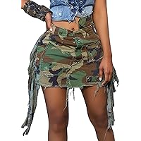 Women's Sexy Mini Skirts Camo Cargo Distressed Ripped Short Length Casual Skirt