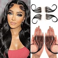 RUNBFUUY 4Pcs Real HD Lace Baby Hair Strips for Edges Reusable Lace Hairline Human Hair Edges Ultra-Thin Swiss HD Lace Baby Hair Edge Stripes for Women Brazilian Virgin Black(Style 2)