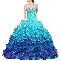 Women's Gorgeous Strapless Rainbow Quinceanera Dresses Ruffle Prom Gowns