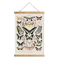 XIAOAIKA Vintage Butterfly Poster Hanger Frame, Cottagecore Room Decor Aesthetic, Retro Style Wall Decor Art Painting, Patterns are Printed on Linen Without Fading (16 x 23 inches)