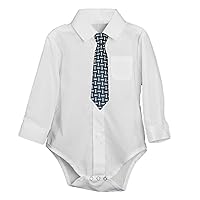 Unisex Baby Poly Cotton Button Up White Dress Shirt Bodysuit Romper with Collar