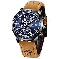 BENYAR Men's Watch, Chronograph Analogue Quartz Watch, Black Dial, Business, Military, Sports Watch with Leather Strap, 30 m Waterproof, Elegant Gift for Men