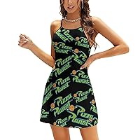 Pizza Planet Spaghetti Straps Mini Dresses for Women Sleeveless Slip Dress Casual Sundress Tankdress