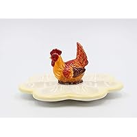 Fine Ceramic Rooster Hen Deviled Egg Dish, 7 1/4