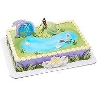 DecoSet® Disney Princess Tiana Cake Topper, 3-Piece Cake Decoration With Tiana And Frog Figurine, Water Lily Pic, And Background Scenery Pic