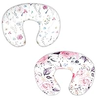 Baby Girls Nursing Pillow Cover 2 Pack for Moms, Ultra Soft Jersey Knit Fabric, Stretchy Organic Feeding Pillow Slipcover for Newborns, Stylish Floral Pattern