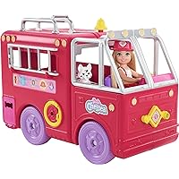 Barbie Chelsea Can Be Doll & Toy Fire Truck Playset with Blonde Small Doll, 2 Pets & 15+ Acessories, Open for Fire Station
