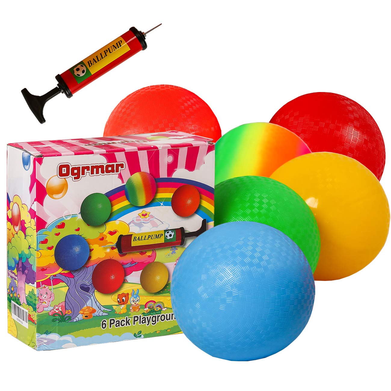 Ogrmar 6PCS 8.5 Inch Playground Balls Dodgeballs with 1 Hand Pump for Kids and Adults Dodge Ball, Kickball, Handball, Camps, Picnic and Schoolyard Games