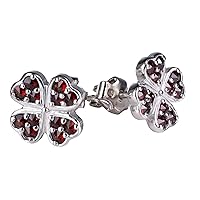 Bohemian Garnet Post Back Clover Earrings - Sterling Silver Jewelry Collection