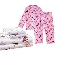 Wildkin Cotton Toddler Sheet Set Bundle with Pajama Set Size 4 (Horses)
