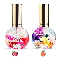Hydrating, Moisturizing, Strengthening, Scented Cuticle Oil, Infused with Real Flowers, Made in USA, 2 Pack Bundle, Juicy Peach/Strawberry