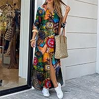 Turn-Down Collar Women Shirt Dress - Summer Casual Cotton Linen Dress Fashion Long Sleeve A-Line Button Beach Maxi