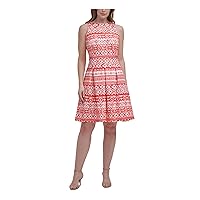 Jessica Howard Womens Coral Stretch Zippered Pleated Printed Sleeveless Jewel Neck Above The Knee Party Fit + Flare Dress Plus 22W