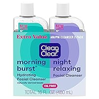 2-Pack Day & Night Daily Face Cleansers, Morning Burst Hydrating Facial Cleanser & Night Relaxing Deep Cleansing Face Wash, Oil-Free & Won't Clog Pores, 2 x 8 fl. oz