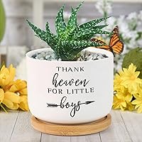 Thank Heaven for Little Boys Ceramic Planters Christian Scripture Planters for Outdoor Plants with Drainage Holes and Saucers Orchid Pot for Succulents Cactus Garden Windowsill