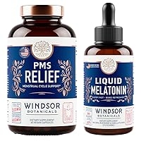 WINDSOR BOTANICALS PMS Support Supplement and Liquid Melatonin 3mg - Pain Relief and Sleep Support Bundle