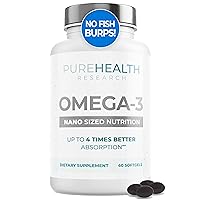 PUREHEALTH RESEARCH Omega 3 Wild Fish Oil - Quadruple Strength Dietary Nutritional Supplements with EPA & DHA, Non-GMO, Helps Support Heart & Brain Functions, 60 Soft Gels