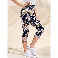 Leggings for Women Laser Cut Out Floral Print Capri Leggings Exercise & Fitness Workout Sets