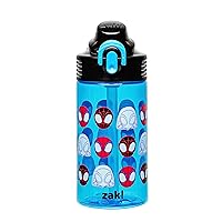 Zak Designs Sage Marvel Spider-Man Water Bottle For School or Travel, 16oz Durable Plastic Water Bottle With Straw, Handle, and Leak-Proof, Pop-Up Spout Cover (Spidey and His Amazing Friends)