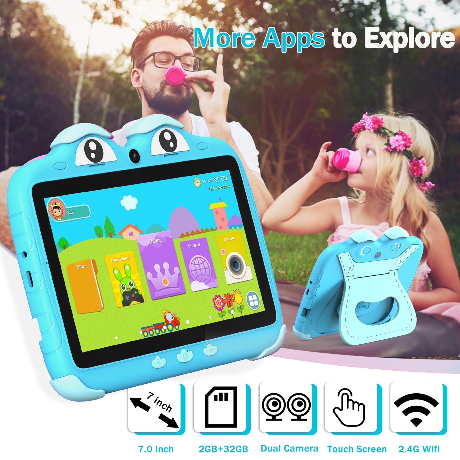 YINOCHE Kids Tablet 7 inch Toddler Tablet for Kids Android Tablet for Toddlers Kids Learning Tablet WiFi Children's Tablet with Parental Control 32G Shockproof Case Support YouTube Netflix
