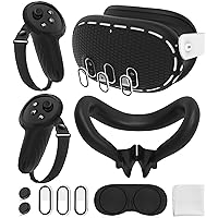Silicone Cover Set Compatible with Oculus/Meta Quest 3 Accessories, Touch Controller Grips Cover, VR Shell Cover, Facial Interface Cover, Protective Lens Cover, Tempered Glass Lens Caps (Black)