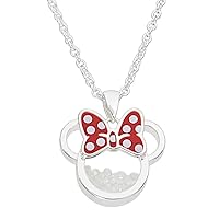 Disney Birthstone Women and Girls Jewelry Minnie Mouse Silver Plated Shaker Pendant Necklace, 18+2
