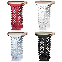 HEARTBOOM 4 Pack Lace Silicone Band Compatible with Apple Watch Bands 40mm 44mm 41mm 45mm 38mm 42mm 49mm Women,Slim Floral Engraved Sport Strap for iWatch Ultra SE Series 9 8 7 6 5 4 3 2 1