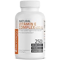 Natural Vitamin E Complex 400 I.U. Supplement (d-Alpha Tocopherol Plus d-Beta, d-Gamma, & d-Delta Tocopherols), Natural Antioxidant, 250 Softgels