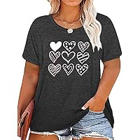 Plus Size Women Valentine Shirt Love Heart Graphic Short Sleeve Tee Shirt Funny Cute Valentine's Day Gift Tops(2X-5X)
