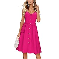 KILIG Women's Summer Casual Sundress Button Sleeveless Spaghetti Strap Dress