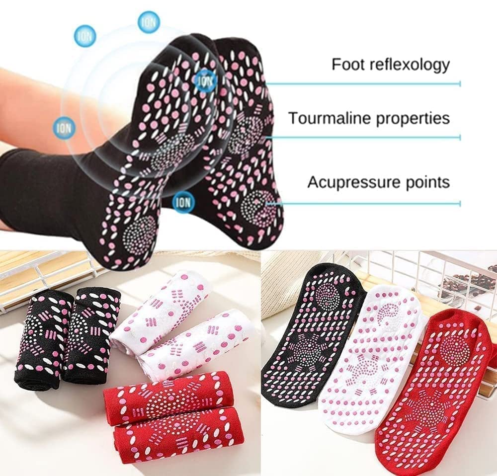 3 PairsTourmaline Thermal Circulation Self-Heating Shaping Socks，Tourmaline Acupressure Varicose Vein Slim Health Socks. (3 Color Mix)