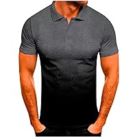 Mens Gym Shirts Gradient Button V Neck Tops Athletic T Shirt for Men Casual Short Sleeve Tees Top Relaxed Fit Tshirt