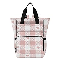 Valentine's Day Plaid Diaper Bag Backpack for Women Men Large Capacity Baby Changing Totes with Three Pockets Multifunction Nappy Changing Bag for Shopping Travelling