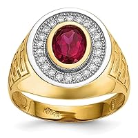 14k With Rhodium CZ Cubic Zirconia Simulated Diamond and Oval Red Cubic Zirconia Mens Ring Jewelry Gifts for Men