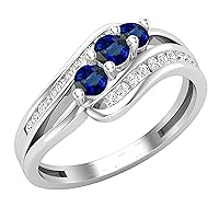 Dazzlingrock Collection Round Lab Created Gemstone & Natural White Diamond Split Shank Bypass Twist Swirl Style Three Stone Engagement Ring | Available in 925 Sterling Silver