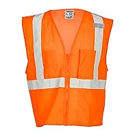Unisex High Visibility Reflective 3 Pocket Mesh Vest 1086, Zipper Closure, Polyester, ANSI 107 Type R / Class 2, Construction, Roadwork, Warehouse, Utility, Factory, Security (Orange, XL)