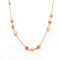 Peach Moonstone Gemstone Brass Semi-Precious Stone Chains Gold Plated Design Wire Wrapped Beaded Necklace