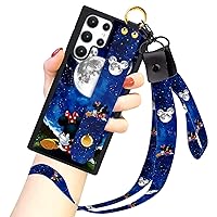 Cartoon Case for Samsung Galaxy S22 Ultra Case 6.8 Inch Cute Mickey Minnie Moon Cartoon Character Design with Lanyard Wrist Strap Band Holder Shockproof Protection Bumper Kickstand Cover
