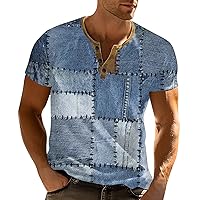 Fashion Henley Shirts for Men Casual Button-Down Mens Short Sleeve Slim Fit Camo T Shirt Summer Outdoor Golf Tops