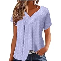 Oversized Tops for Women 2024 Summer Trendy V Neck T Shirt Casual Print Blouse Sexy Eyelet Tee Loose Hide Belly Ladies Tshirt