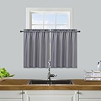 Waffle Textured Short Curtains Small Window Curtains Farmhouse Half Window Tier Curtains Waterproof Kitchen Curtains for Bathroom Kitchen Bedroom Living Room, Grey 30