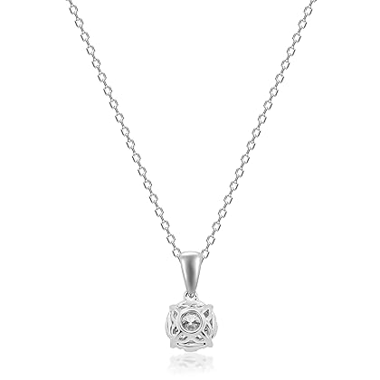 Gin & Grace 14K White Gold Natural Diamond Pendant for women | Ethically, authentically & organically sourced (Round-cut) shaped Diamond hand-crafted jewelry for her | Diamond Necklace for women
