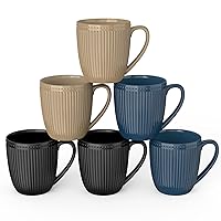 Coffee Mugs Set of 6, 16 Oz Coffee Mugs, Porcelain Mugs, Large and Easy to Grip Mug Sets, Embossed Coffee Cup Set for Coffee, Multicolor-4