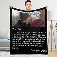 Best Dad Personalized Blanket Customized Gifts for Men Custom Blankets with Photos Text for Dad Husband Family Mom Grandma Wife Sister Besties on Father's Day Birthday Anniversary Christmas